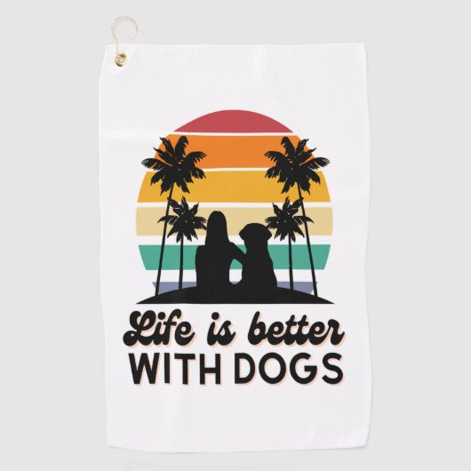Het leven is beter met honden retro zonsondergang  golfhanddoek (Voorkant)