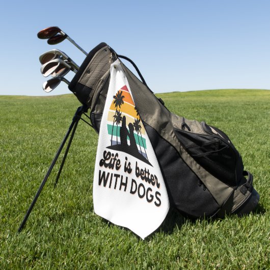 Het leven is beter met honden retro zonsondergang golfhanddoek (Groen)