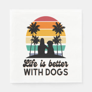 Het leven is beter met honden retro zonsondergang servet