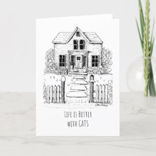 Het leven is beter met katten, Cat Lover Drawing Bedankkaart