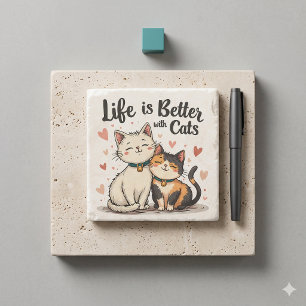 Het leven is beter met katten Cute Kat Aesthetic Stenen Onderzetter