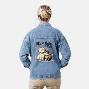 Het leven is beter met katten Cute Kat Aesthetics Denim Jacket