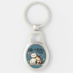 Het leven is beter met katten Cute Kat Aesthetiek Sleutelhanger