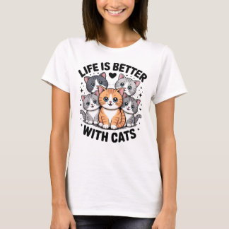 "Het Leven Is Beter Met Katten" Mooie Cartoon Kit T-shirt