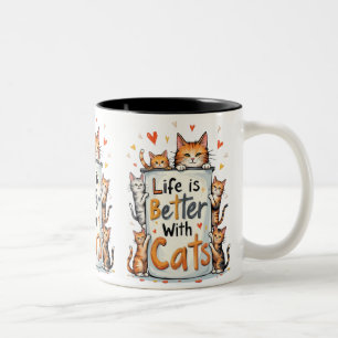 Het leven is beter met katten tweekleurige koffiemok