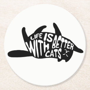 Het leven is beter met katten Typografie van de Ronde Kartonnen Onderzetter