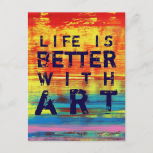 Het leven is beter met kunst- Rood Geel Abstracte Briefkaart