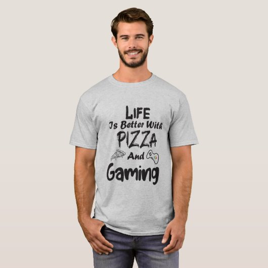 het leven is beter met pizza en games t-shirt (Voorkant volledig)
