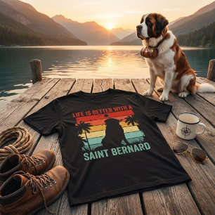 Het leven is beter met Saint Bernard Retro Sunset T-shirt