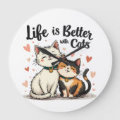 Het leven is beter met Schattigee Cat Aesthetic Grote Klok (Voorkant)
