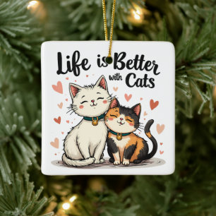 Het leven is beter met Schattigee Cat Aesthetic Keramisch Ornament