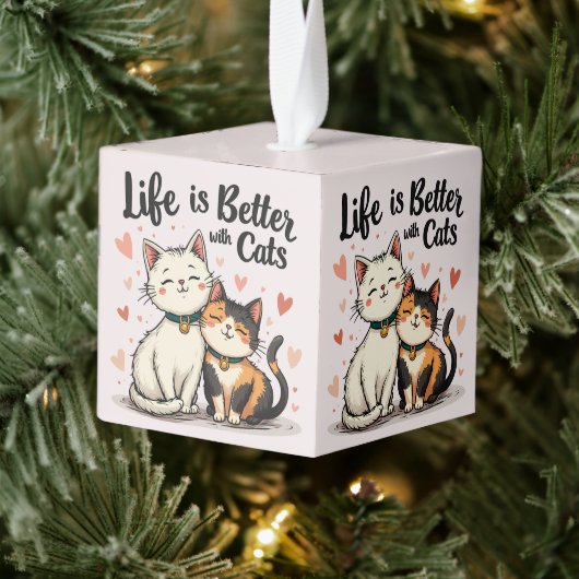 Het leven is beter met Schattigee Cat Aesthetic Kubus Ornament (Boom)