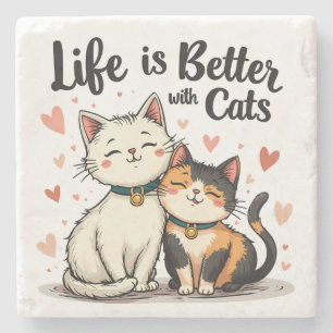 Het leven is beter met Schattigee Cat Aesthetic Stenen Onderzetter