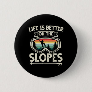 Het leven is beter op de pistes ski retro snowboar ronde button 5,7 cm