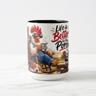 Het leven is beter op de veranda – Grappige koffie Tweekleurige Koffiemok