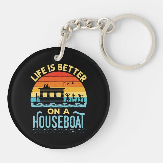 Het leven is beter op een woonboot sleutelhanger (Achterkant)