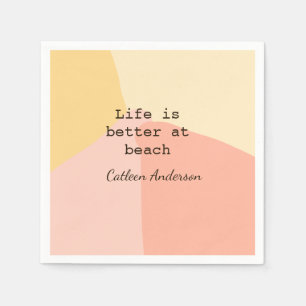Het leven is beter op het strand geel sinaasappel servet