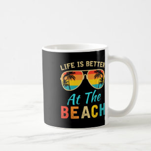 Het leven is beter op het strand Retro Palm Trees Koffiemok