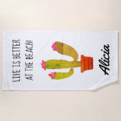 Het leven is beter op het strand schattige cactus strandlaken (Voorkant)