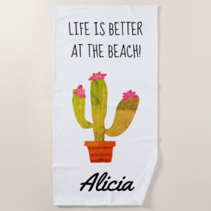 Het leven is beter op het strand schattige cactus strandlaken