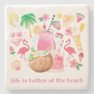 Het leven is beter op het strand stenen onderzetter
