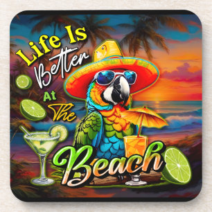 Het leven is beter op het strand Tropical Parrot Bier Onderzetter