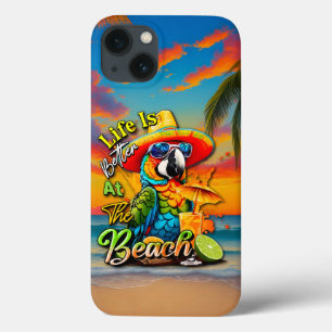 Het leven is beter op het strand Tropical Parrot iPhone 13 Hoesje