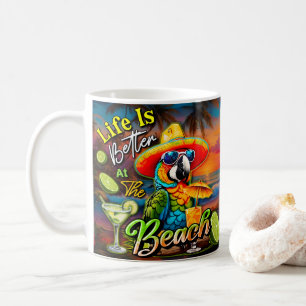 Het leven is beter op het strand Tropical Parrot Koffiemok