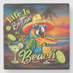 Het leven is beter op het strand Tropical Parrot Stenen Onderzetter