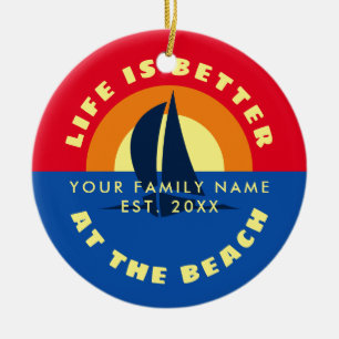 Het leven is beter op het strand tropische kerst keramisch ornament