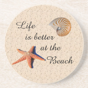 Het leven is beter op het strand zandsteen onderzetter