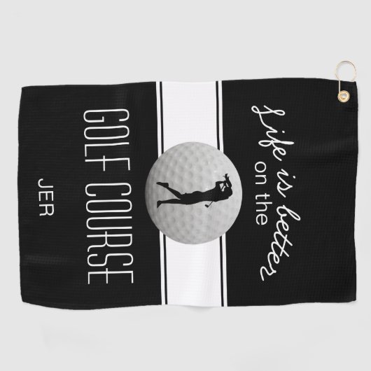 Het leven is beter Quote Golf Monogrammed Black Wh Golfhanddoek (Horizontaal)