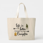 Het leven is beter rond het kampvuur op een grote tote bag (Achterkant)