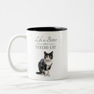 Het leven is beter Tuxedo Cat Tweekleurige Koffiemok