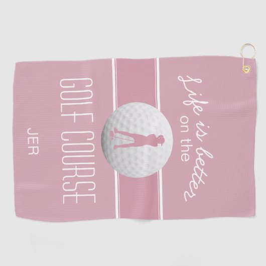 Het leven is beter Vrouw Golfer Monogrammed Pink G Golfhanddoek (Horizontaal)