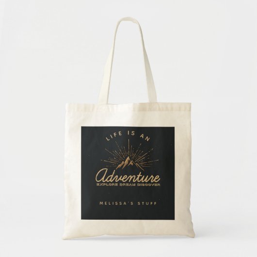 Het leven is een Adventure-gebergte met zonnestral Tote Bag (Voorkant)