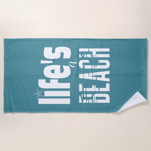 Het leven is een Blauwgroen achtergrond van een bl Strandlaken (Voorkant)