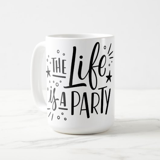 "Het leven is een feest" Ceramic Coffee Mok (Voorkant links)