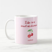 Het leven is een kom met kersen | Roze en Retro Sc Koffiemok (Links)