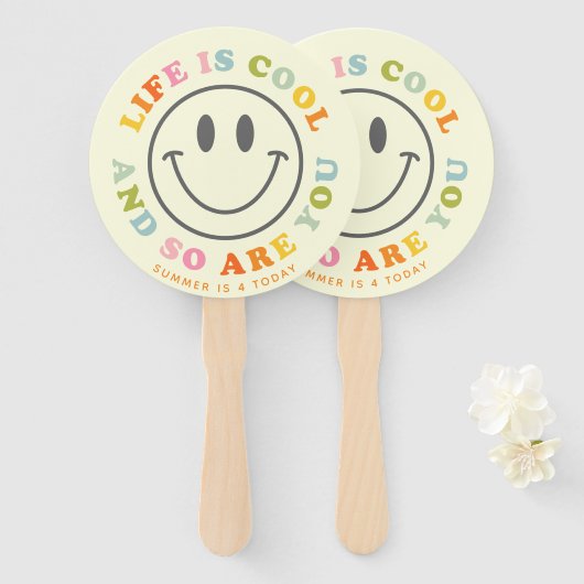 Het leven is een mooi glimlachend gezicht Emoji Handwaaier (Voorkant en achterkant)