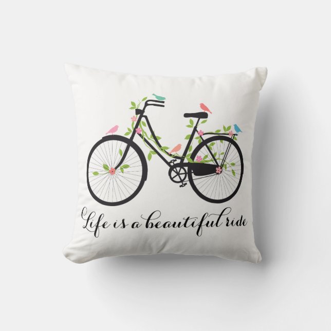 Het leven is een mooie rit, een  fiets kussen (Voorkant)