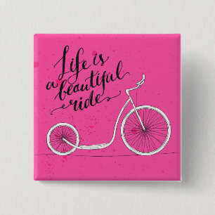 Het leven is een mooie rode roze vierkante button 5,1 cm