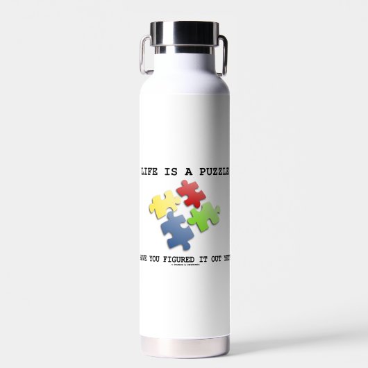 Het leven is een raadsel, heb je het al ontdekt? waterfles (Voorkant)