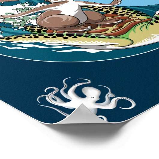 Het leven is een strand - Rabbit en Turtle Surfing Poster (Hoek)