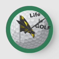 Het leven is Golf Flag Golfball Green Yellow Clock