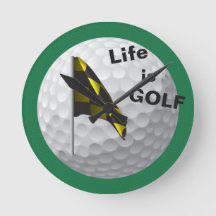 Het leven is Golf Flag Golfball Green Yellow Clock Ronde Klok