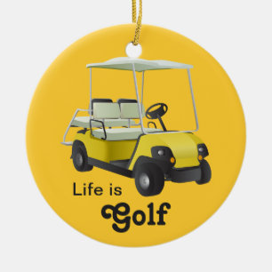 Het leven is Golf Golfer Golf Cart Yellow Ornament