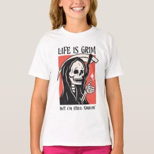 Het leven is grimmig grappig maaier grappige sarca t-shirt