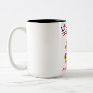 Het leven is kort, eet de cupcake - grappig en zoe tweekleurige koffiemok