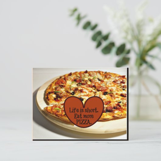 Het leven is kort. Eet meer Pizza, Briefkaart (Staand voorkant)